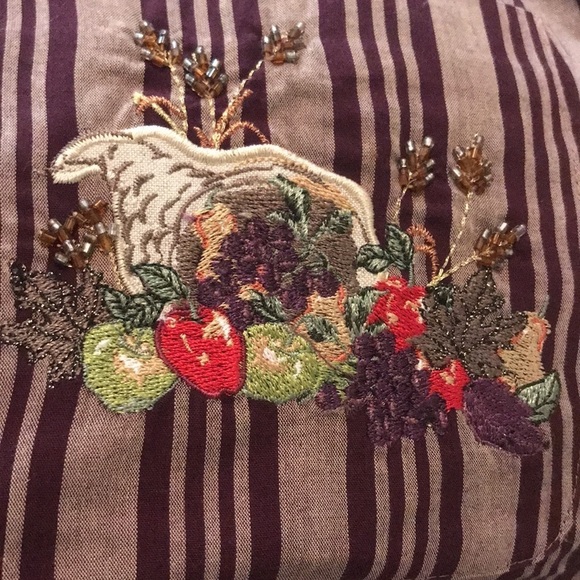 Karen Scott Thanksgiving Harvest Embroidered Pocket Striped Button Up Size S - Picture 3 of 7